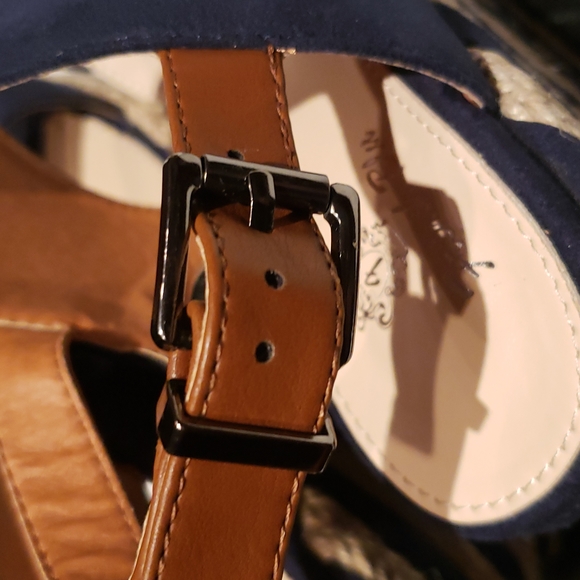 French Blu New POPEYE Espadrille Platform Wedge Sandal NIB Navy Tan Women's 40 - Picture 5 of 14